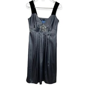 Vera Wang Graphite Satin Velvet Jeweled Tank Dress NWT, 6